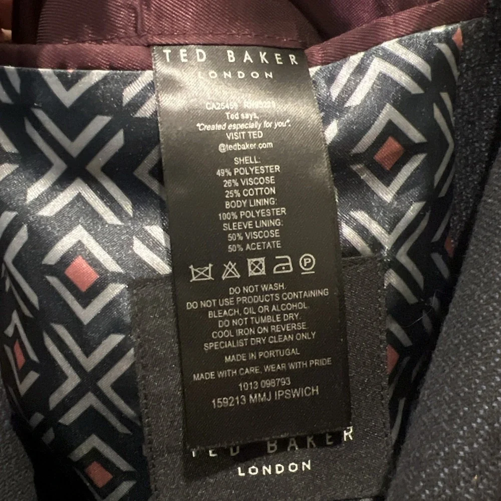 Ted Baker London Linen Herringbone Jacket Size 3 Navy Gray 2 Button Blazer